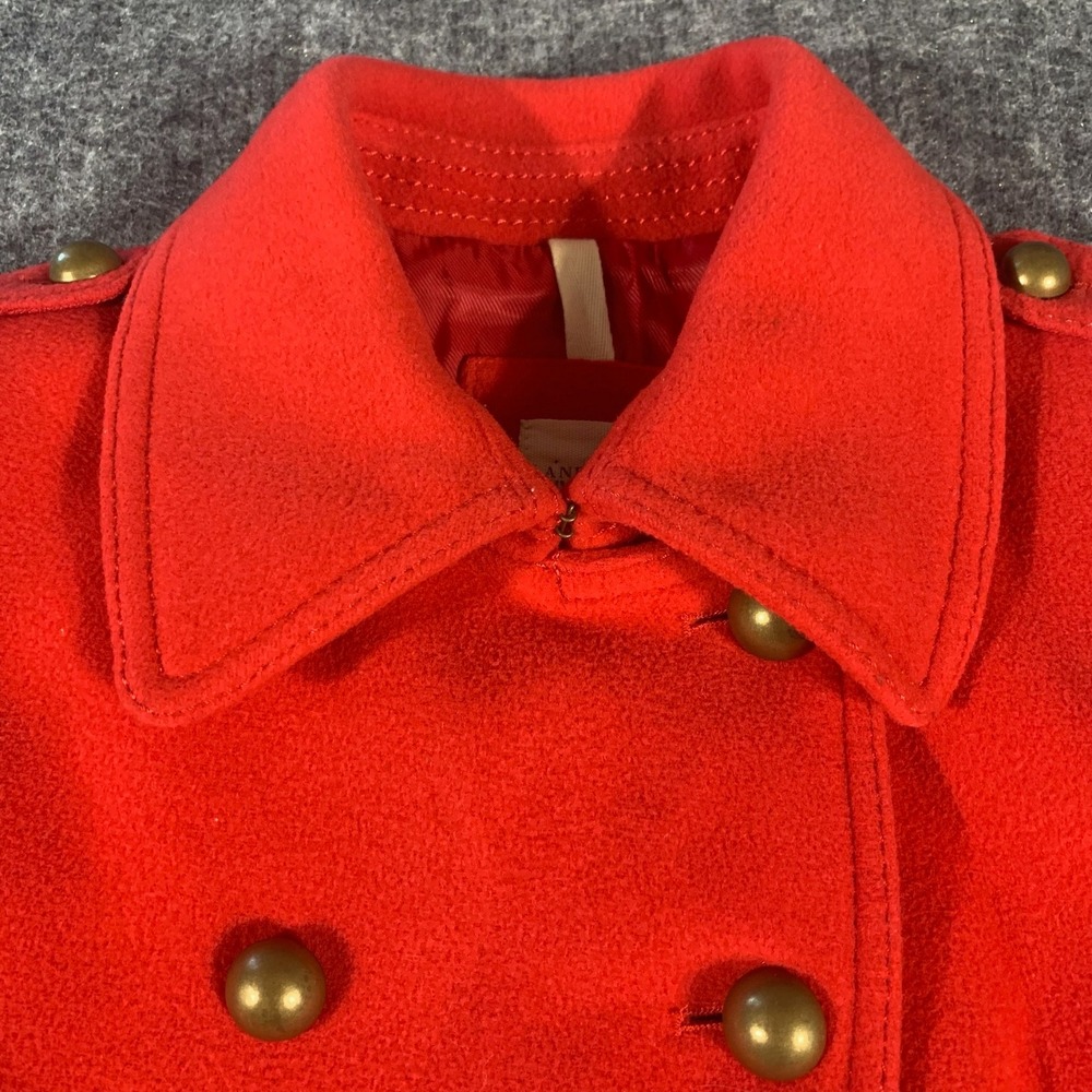 Lands End Pea Coat Womens 4 Red Wool Cashmere Military Jacket Double Breasted - Picture 5 of 14